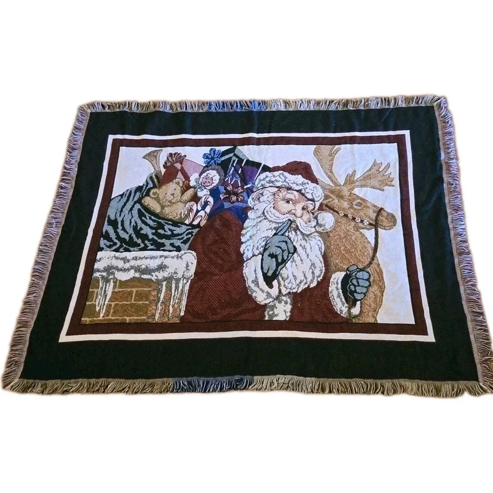 Hallmark Santa Reindeer Christmas Tapestry Woven Throw Blanket 58